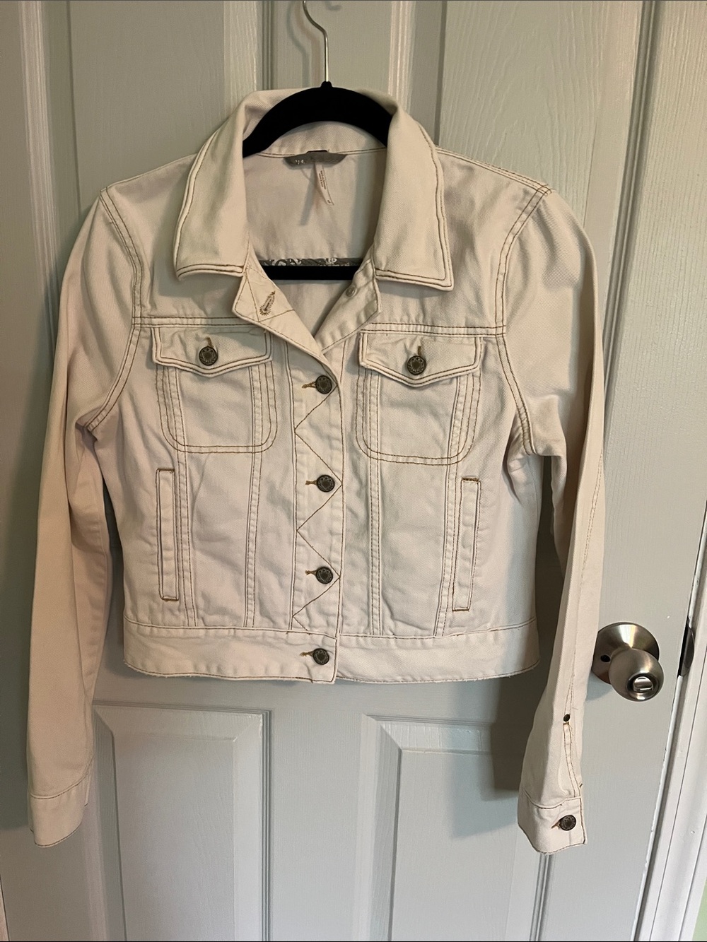 Free People Cream Denim Jacket with Button Front